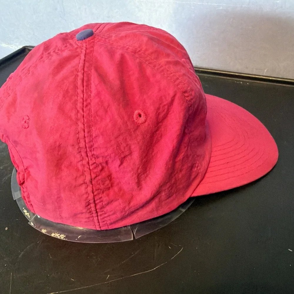 VTG NIKE Swoosh Spell Out Nylon Neon Pink RARE Retro 80s 90s Running Panel Hat